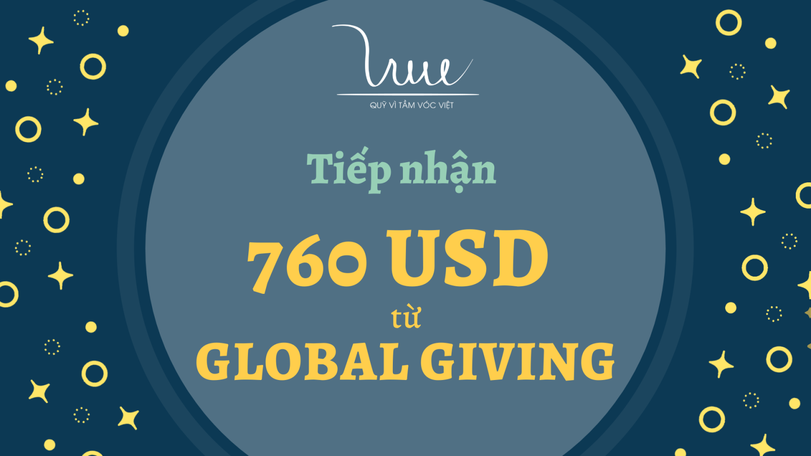 Tiếp nhận 760 USD từ 2 nhà tài trợ cá nhân Nathalie Nguyen và Phillip Nguyen qua Global Giving